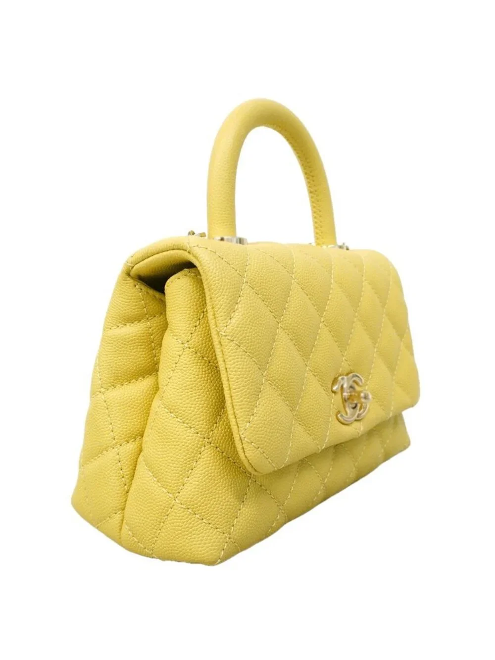 Chanel Handle Coco Caviar Leather Yellow Champagne Gold 2-Way Bag